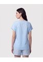 Blusa Manga Doblez Cuello Redondo   Para Mujer Azul Patprimo de Patprimo