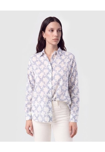 Camisa Clásica Manga Larga   Para Mujer Azul Patprimo