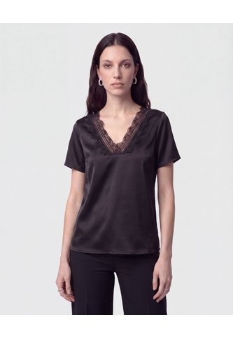 Blusa Unicolor Con Encaje   Para Mujer Negro Patprimo Patprimo