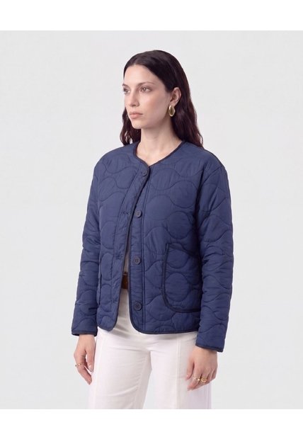 Chaqueta Acolchada Cuello Redondo   Para Mujer Azul Patprimo