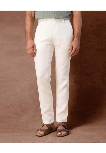 Pantalón De Lino Fresco  Con Corte Recto  Para Hombre Blanco Patprimo