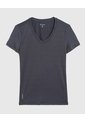 Camiseta  Básica Cuello V Manga Corta  Para Mujer Gris Patprimo de Patprimo