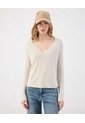 Saco Fino Tejido Cuello V Elegante   Para Mujer Crudo Patprimo de Patprimo