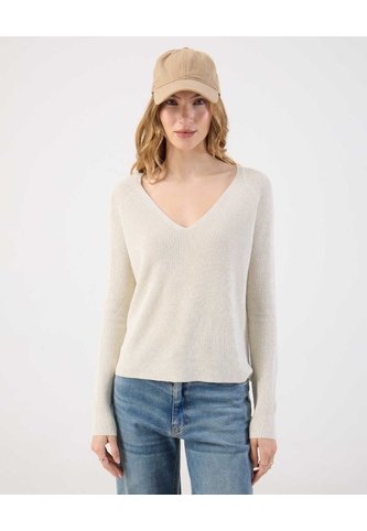 Saco Fino Tejido Cuello V Elegante   Para Mujer Crudo Patprimo Patprimo