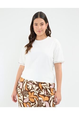 Camiseta Para Mujer Manga Corta Cuello Redondo Color Crema Marca Patprimo #14091413 Patprimo