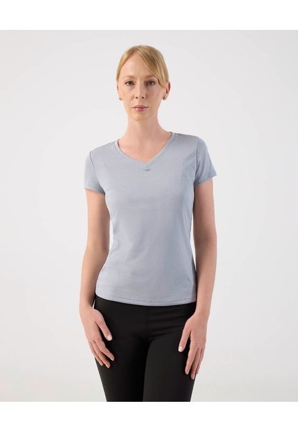 Camiseta Unicolor Texturizada  Para Mujer Gris Patprimo