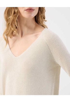 Saco Fino Tejido Cuello V Elegante   Para Mujer Crudo Patprimo