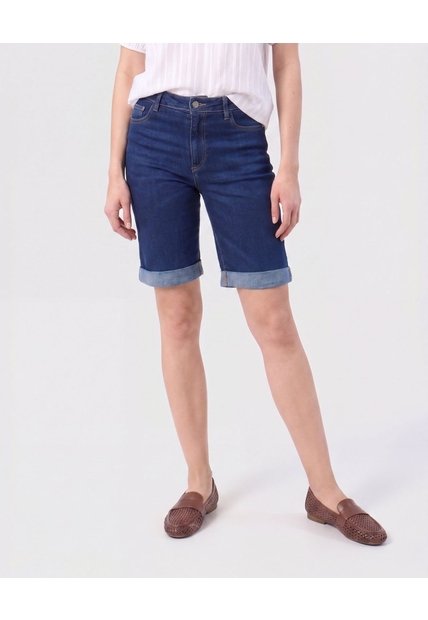 Bermuda Denim Con Dobladillo   Para Mujer Azul Patprimo