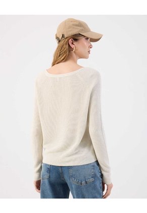 Saco Fino Tejido Cuello V Elegante   Para Mujer Crudo Patprimo