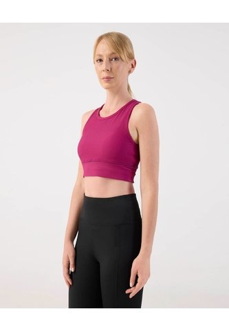 Top Crop Ribbed  Escote Alto Y Espalda Atlética  Para Mujer Rosado Patprimo Patprimo