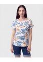 Blusa Manga Doblez Cuello Redondo   Para Mujer Azul Patprimo de Patprimo