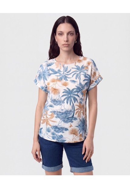 Blusa Manga Doblez Cuello Redondo   Para Mujer Azul Patprimo