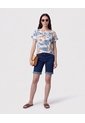 Blusa Manga Doblez Cuello Redondo   Para Mujer Azul Patprimo de Patprimo