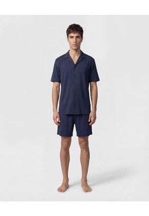 Pijama Unicolor Con Cuello Camisero   Para Hombre Azul Patprimo