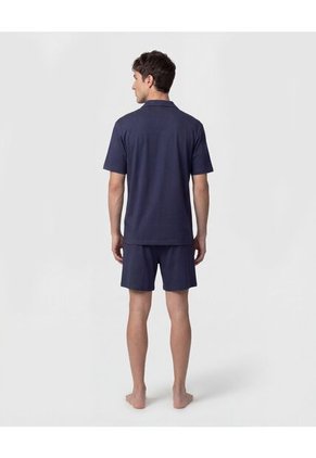 Pijama Unicolor Con Cuello Camisero   Para Hombre Azul Patprimo