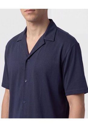 Pijama Unicolor Con Cuello Camisero   Para Hombre Azul Patprimo