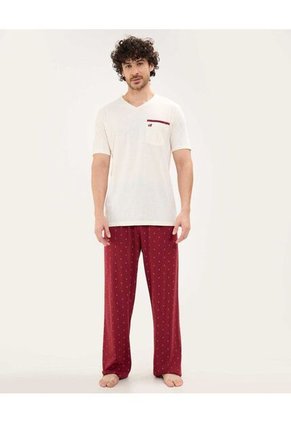 Conjunto De Pijama Estampada Para Hombre Beige Patprimo