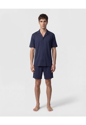 Pijama Unicolor Con Cuello Camisero Para Hombre Azul Patprimo