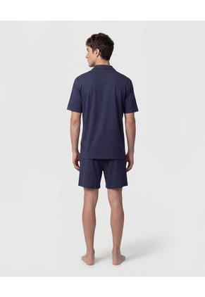 Pijama Unicolor Con Cuello Camisero Para Hombre Azul Patprimo