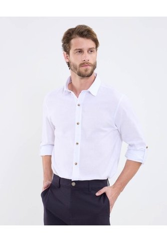 Camisa Manga Larga Con Charretera  Para Hombre Blanco Patprimo Patprimo