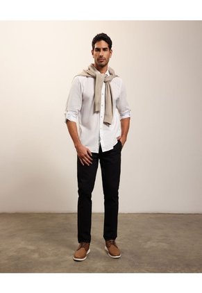 Camisa Manga Larga Con Charretera  Para Hombre Blanco Patprimo