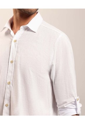 Camisa Manga Larga Con Charretera  Para Hombre Blanco Patprimo