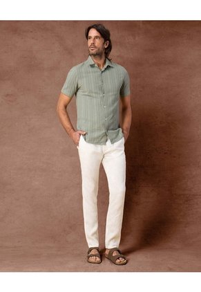 Pantalón De Lino Fresco  Con Corte Recto  Para Hombre Blanco Patprimo