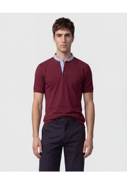 Polo Con Cuello Neru Y Pechera   Para Hombre Vino Patprimo