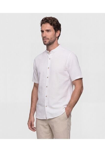 Camisa  Manga Corta Cuello Mao  Para Hombre Blanco Patprimo