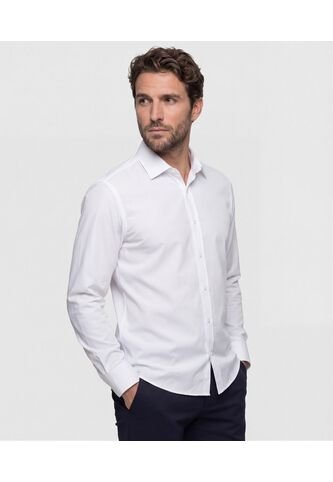 Camisa Non Iron Manga Larga Sin Bolsillo  Para Hombre Blanco Patprimo Patprimo
