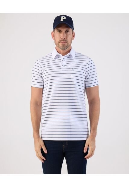 Polo De Rayas Con Bolsillo   Para Hombre Blanco Patprimo