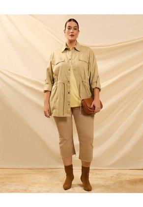 Chaqueta Con Ajuste En Cintura  Curvy  Para Mujer Beige Patprimo