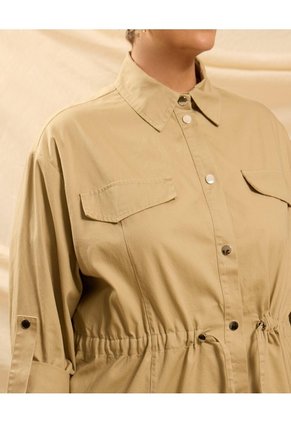 Chaqueta Con Ajuste En Cintura  Curvy  Para Mujer Beige Patprimo
