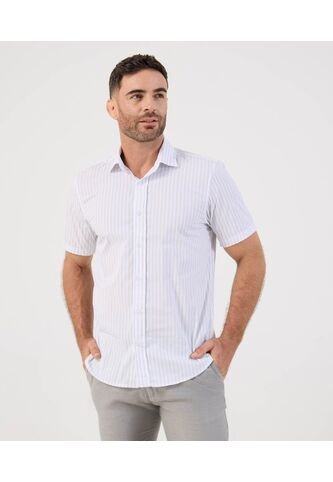 Camisa Casual De Manga Corta A Rayas   Para Hombre Blanco Patprimo Patprimo