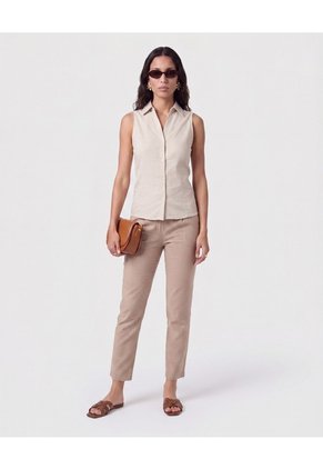 Camisa Sin Mangas Cuello Clásico   Para Mujer Gris Patprimo