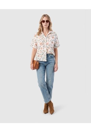 Camisa De Manga Corta Con Bolsillos Para Mujer Blanco Patprimo