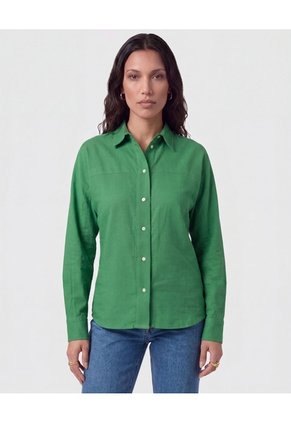 Camisa Manga Larga Con Corte Frontal Para Mujer Verde Patprimo