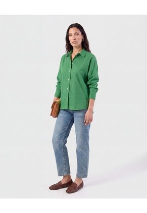 Camisa Manga Larga Con Corte Frontal Para Mujer Verde Patprimo