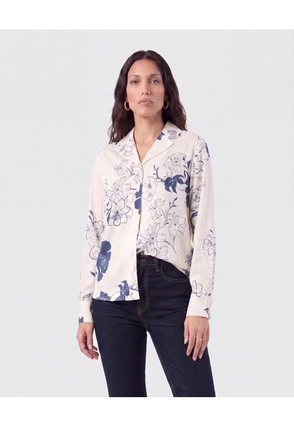 Camisa Manga Larga Cuello Solapa   Para Mujer Crema Patprimo