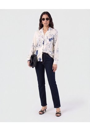 Camisa Manga Larga Cuello Solapa   Para Mujer Crema Patprimo