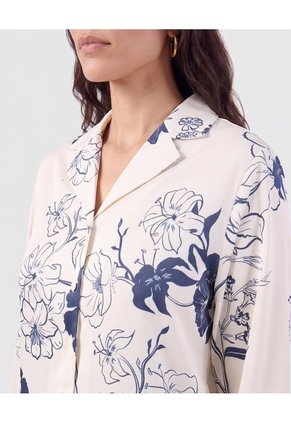 Camisa Manga Larga Cuello Solapa   Para Mujer Crema Patprimo