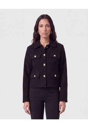 Chaqueta Corta Con Botones Dorados Para Mujer Negro Patprimo