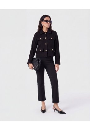 Chaqueta Corta Con Botones Dorados Para Mujer Negro Patprimo