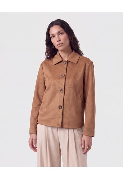 Chaqueta Corta Estilo Camisero   Para Mujer Café Patprimo