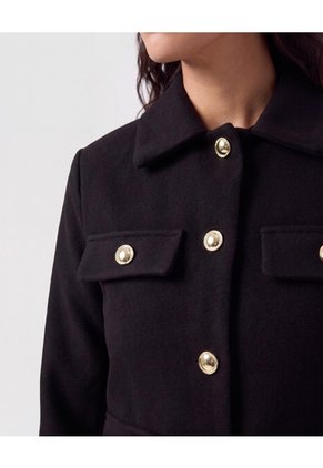 Chaqueta Corta Con Botones Dorados Para Mujer Negro Patprimo