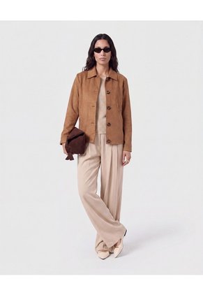 Chaqueta Corta Estilo Camisero   Para Mujer Café Patprimo