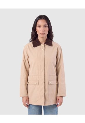 Chaqueta Con Cuello De Pana Para Mujer Beige Patprimo