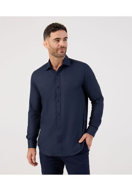 Camisa Formal De Manga Larga Con Bolsillo   Para Hombre Azul Patprimo