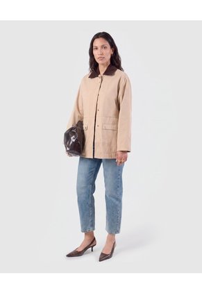 Chaqueta Con Cuello De Pana Para Mujer Beige Patprimo