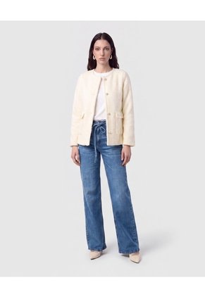 Chaqueta Texturizada Con Botones   Para Mujer Crema Patprimo